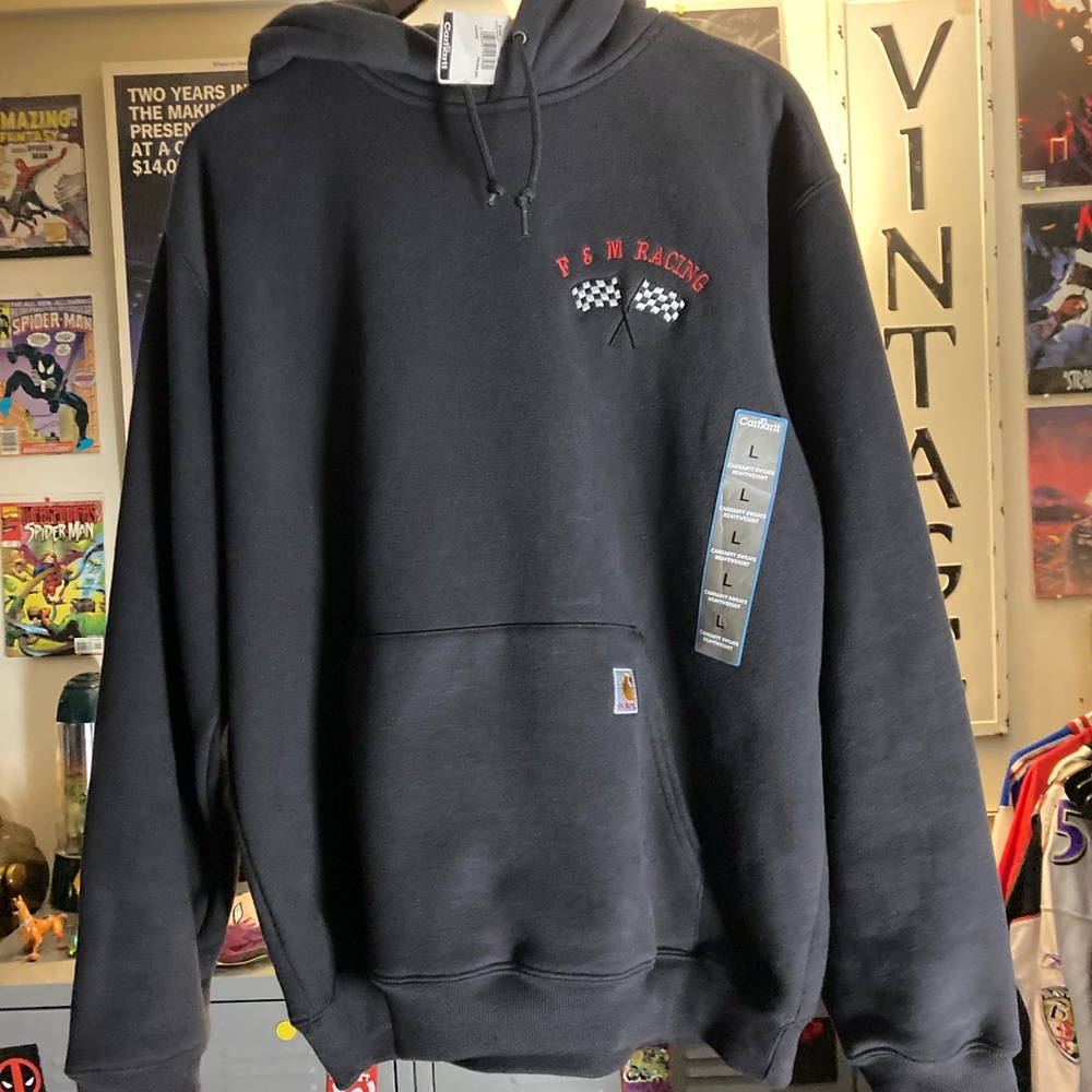 NWT carhartt f and m racing flag embroidered heavyweight hoodie